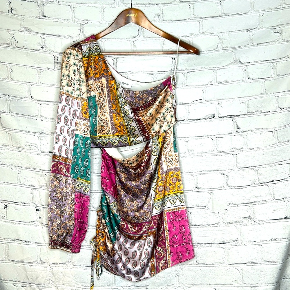 Sky To Moon Pink Brown Cut-Out One Shoulder Dress Size Large Excellent Condition
